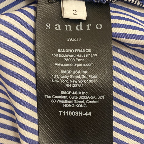 Sandro Paris Ribbed Stretch Knit Striped Shirt Back Tunic Top Blue Size 2 - Picture 5 of 5